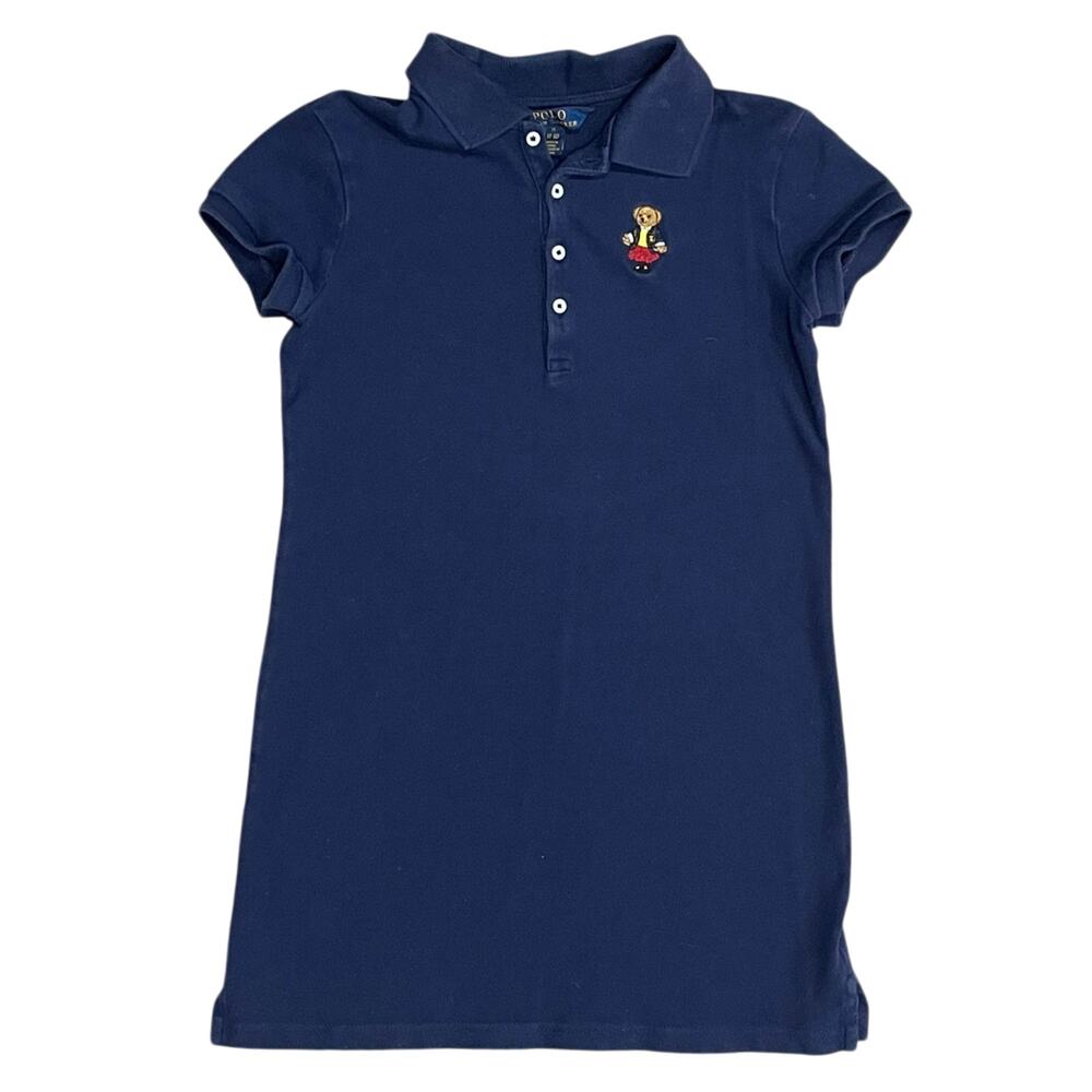 Polo Ralph Lauren Shirt Dress Girls M 8-10 Navy Blue Knit Bear Uniform Collared